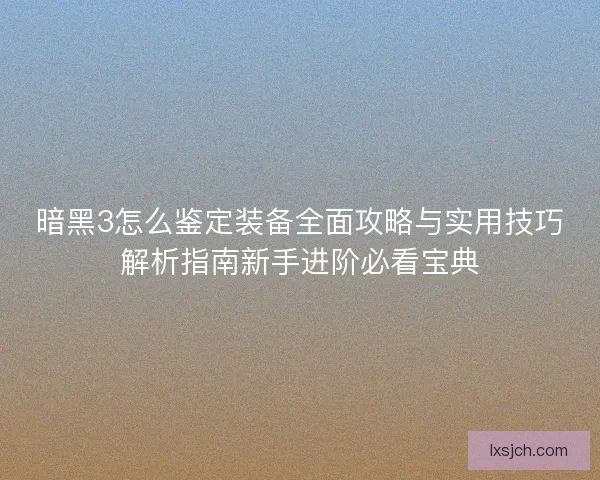 暗黑3怎么鉴定装备全面攻略与实用技巧解析指南新手进阶必看宝典 暗黑3怎么鉴定装备全面攻略与实用技巧解析指南新手进阶必看宝典